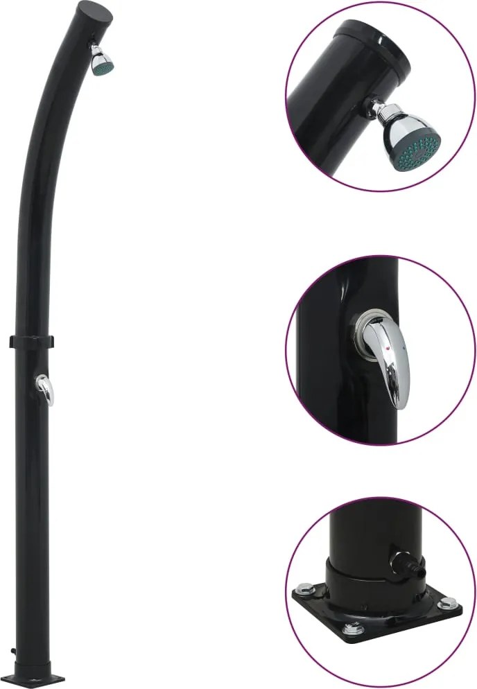 vidaXL Duș solar, negru, 214 cm, 20 L