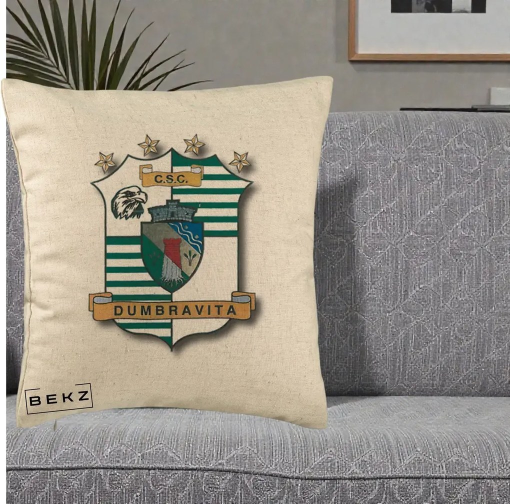 Perna Personalizata CSC Dumbravita Fotbal, 40x40 cm, Bej, Husa Detasabila, Perna Inclusa, BEKZ®