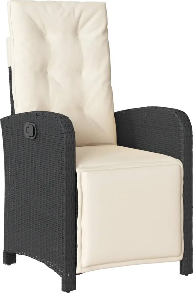 vidaXL Scaun de grădină rabatabil cu suport picioare, negru, poliratan