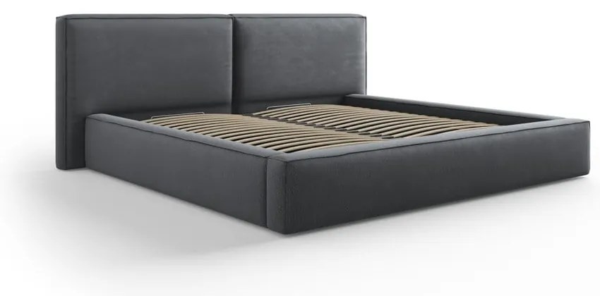 Pat matrimonial gri închis tapițat cu spațiu de depozitare și somieră 180x200 cm Arendal – Cosmopolitan Design