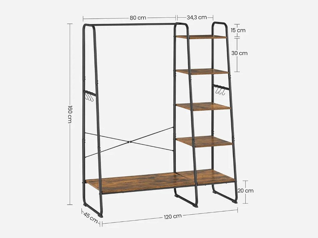 Suport pentru haine cu rafturi TAYLOR 160x120 cm, maro rustic