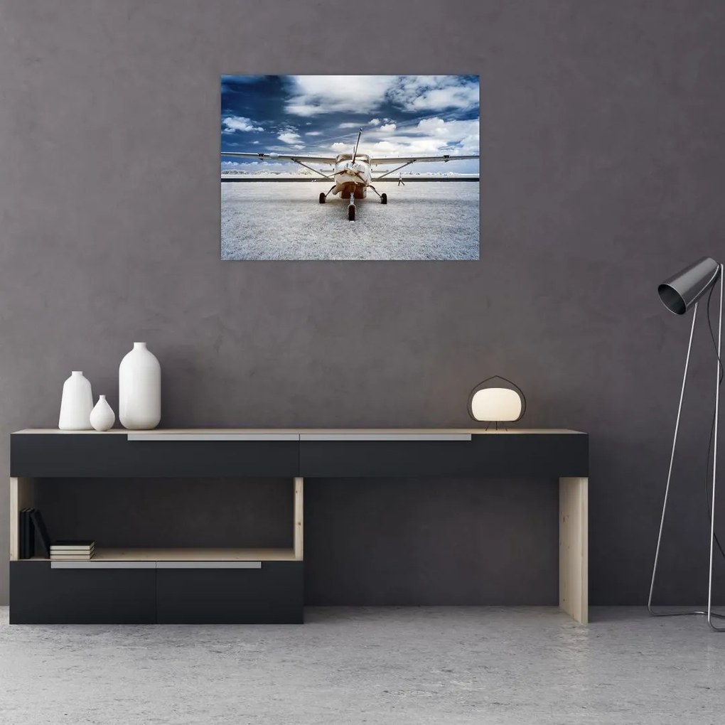 Tablou pe sticlă cu aeroplan cu motor (70x50 cm)