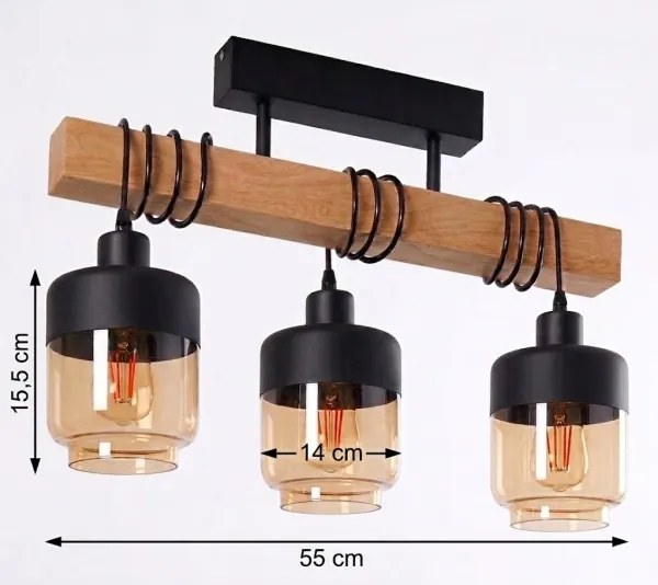 Brilagi - Lustru aplicat WOOD GLASS 3xE27/60W/230V pin/negru/maro fumuriu