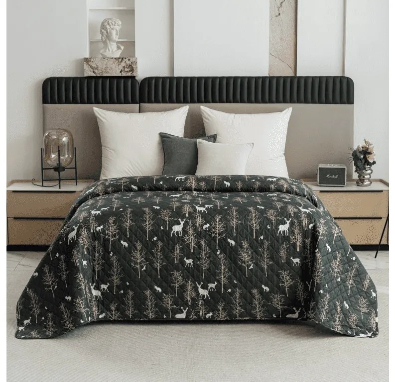 Cuvertura de pat cu model OAK DEER, verde inchis Dimensiune: 220 x 240 cm
