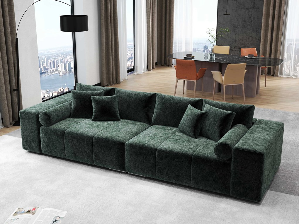 Canapea extensibilă dumonde cu ladă de depozitare si sezut confortabil din spuma high-density, Marbela Euphoria Green XXL 295x100 cm