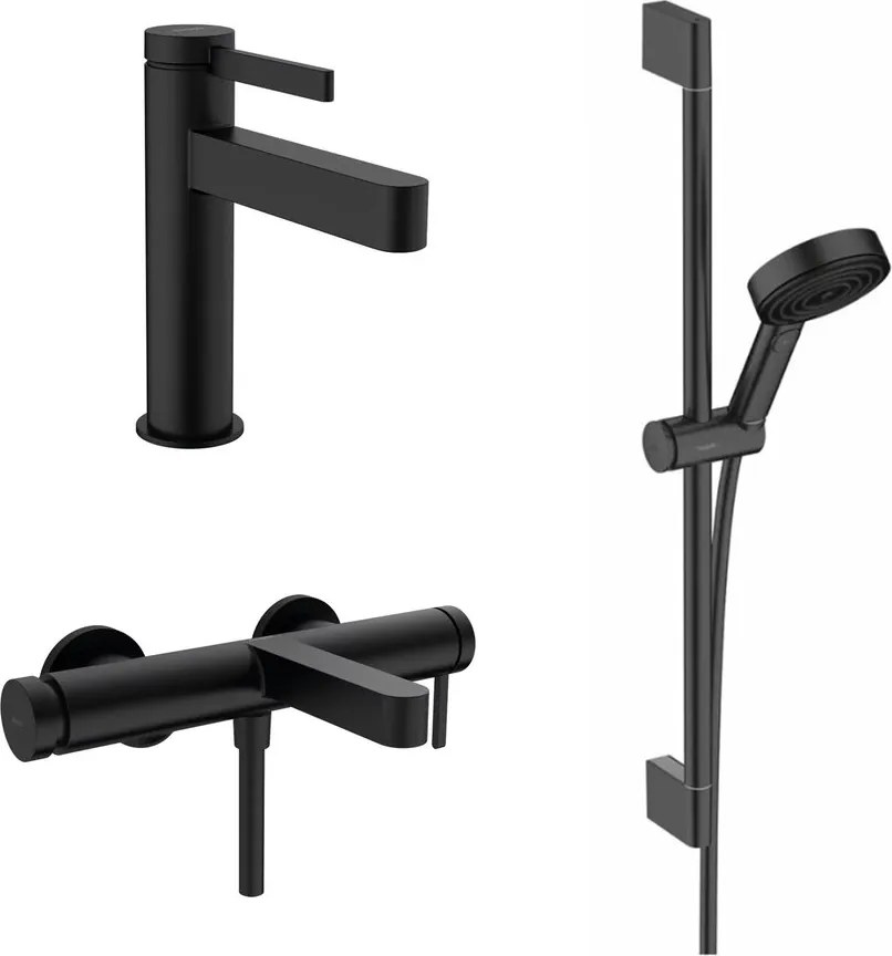 Set baterii lavoar, cada si set de dus Hansgrohe Finoris negru mat