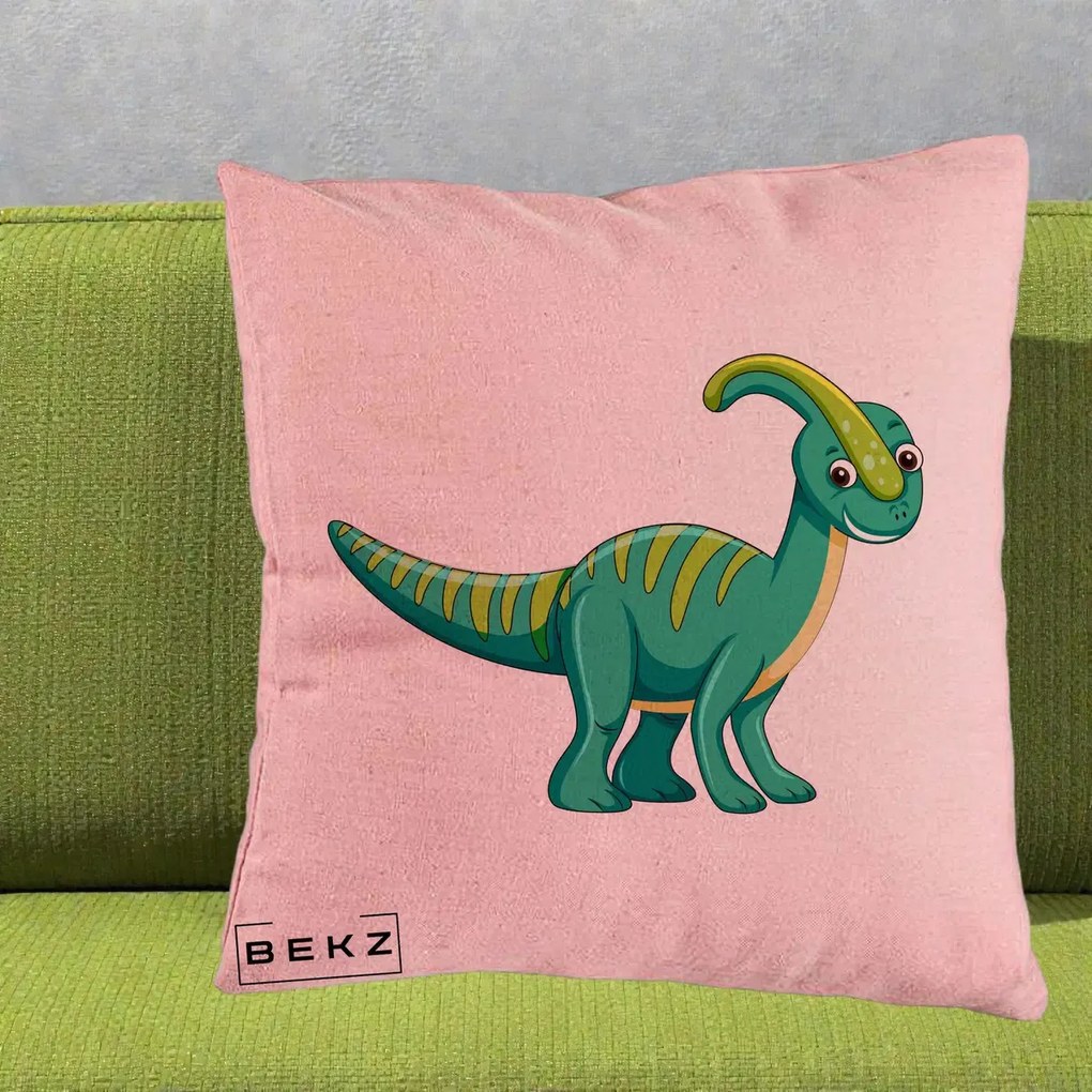Perna Decorativa Parasaur Verde, 40x40 cm, Roz, Husa Detasabila, Perna Inclusa, BEKZ®