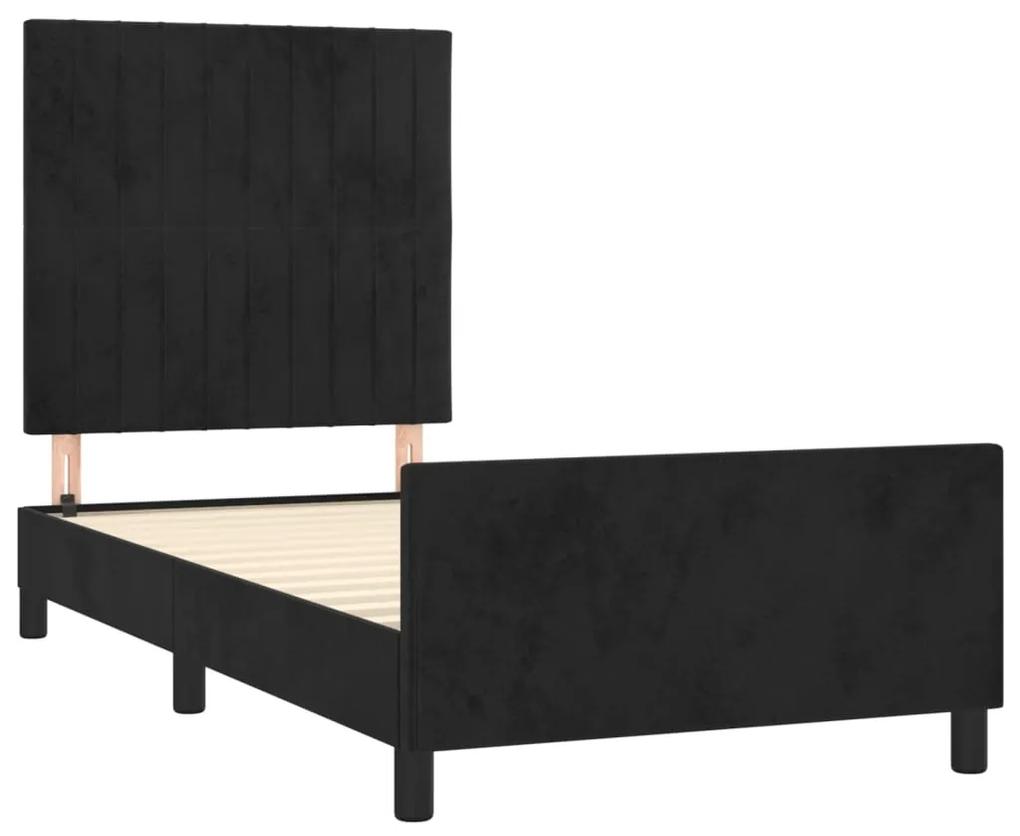 Cadru de pat cu tablie, negru, 80x200 cm, catifea Negru, 80 x 200 cm, Benzi verticale