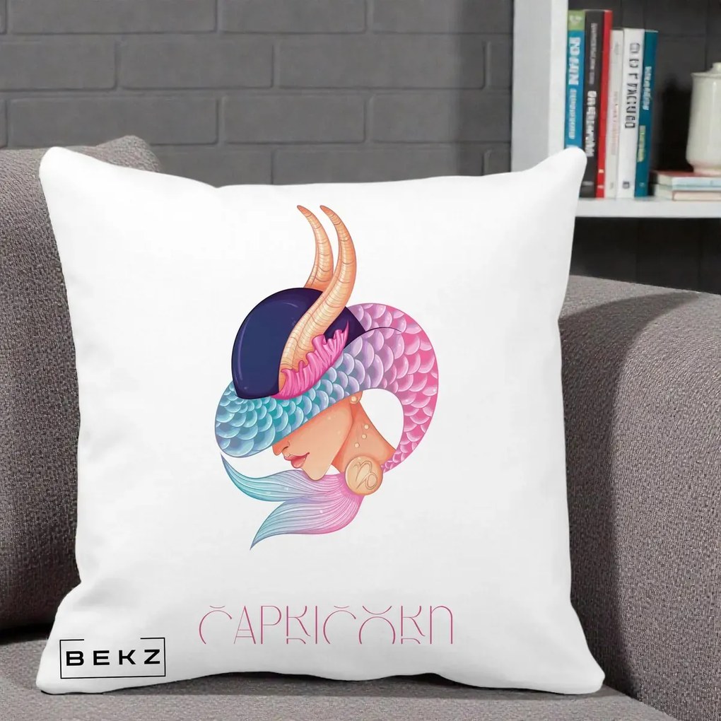 Perna Personalizata Zodiac Capricorn Cowgirl, 40x40 cm, Alba Mata, Husa Detasabila, Perna Inclusa, BEKZ®