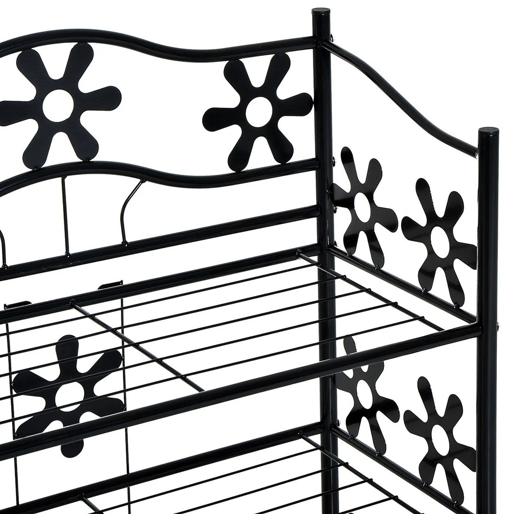 HOMCOM Raft pentru pantofi, raft pentru plante, suport flori, etajeră, suport, 4 niveluri, metal, 59,5 x 30 x 92 cm, Negru | Aosom Romania