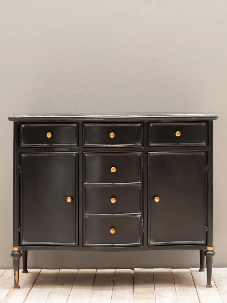 Comoda neagra, din metal, cu 3 sertare si 3 usi, aspect vintage, Orleans