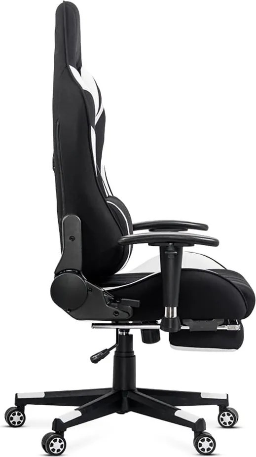 Scaun gaming alb din stofa cu suport de picioare, ergonomic si reglabil OFF 296
