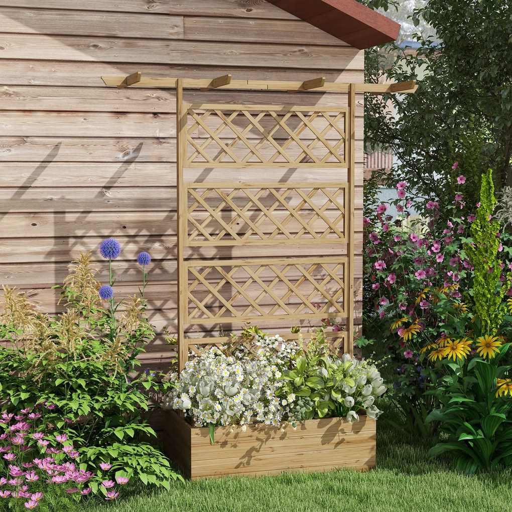 Outsunny Ghiveci din Lemn cu Spalier, Inaltat, Protectie Privata pentru Cultivarea Legumelor, Ton Natural | Aosom Romania
