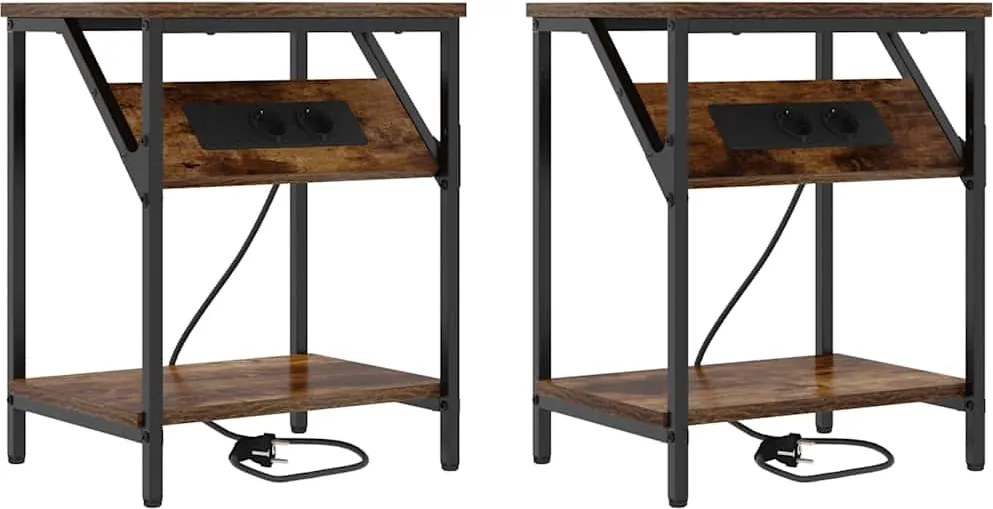 vidaXL Dulap de noapte 2 pcs Stejar fumuriu 38 x 30 x 48 cm