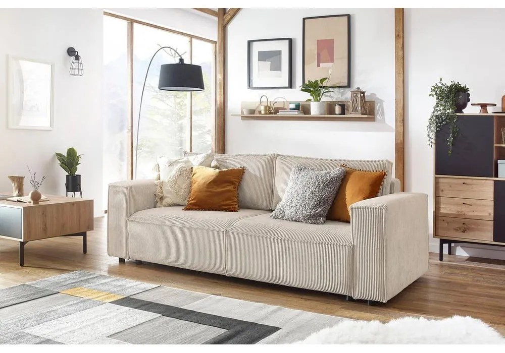 Canapea extensibilă din reiat Bobochic Paris Nihad, 245 cm, crem - alb