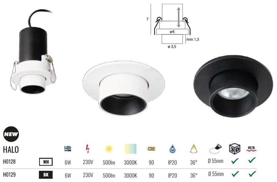 Spot LED incastrabil Halo E negru