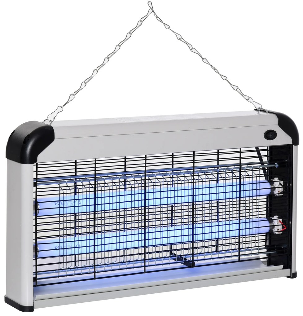 Outsunny Lampă UV Anti-Insecte 30W, Eficientă pentru 60m², Ideală pentru Exterior și Interior, Argintie | Aosom Romania