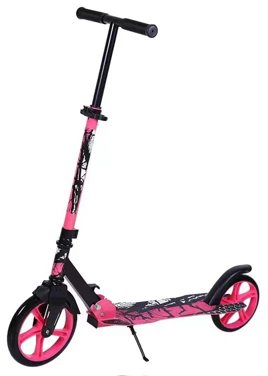 Trotineta copii si adolescenti NOVOKIDS™ Funky Camo PRO, Maxim 100 kg, Functie Super Brake, Diametru roata fata 230 mm, Roz Camuflaj