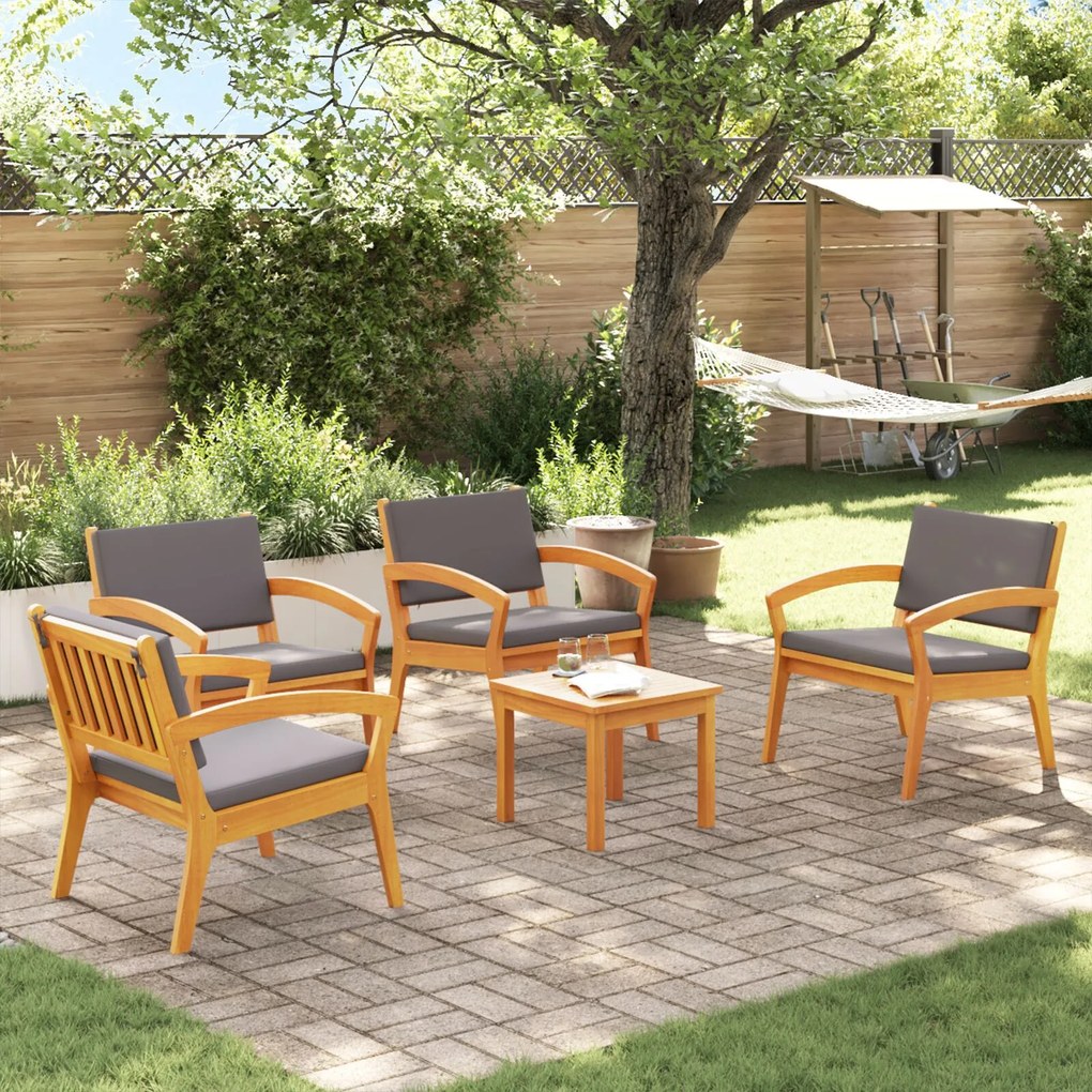 vidaXL Set Bistro cu 5 Piese cu Perne - Lemn masiv de acacia