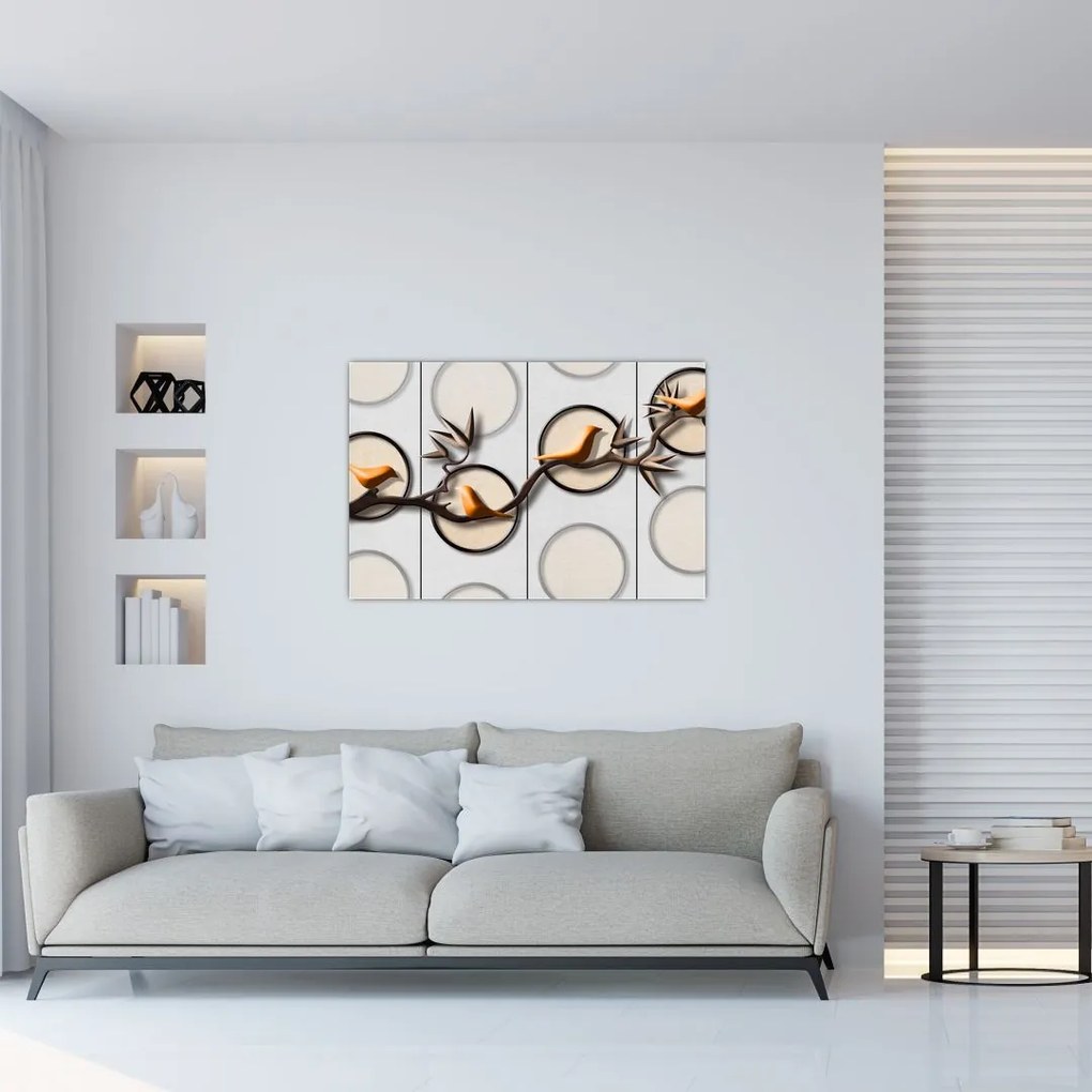 Tablou artistic - Păsărele pe creangă (90x60 cm)