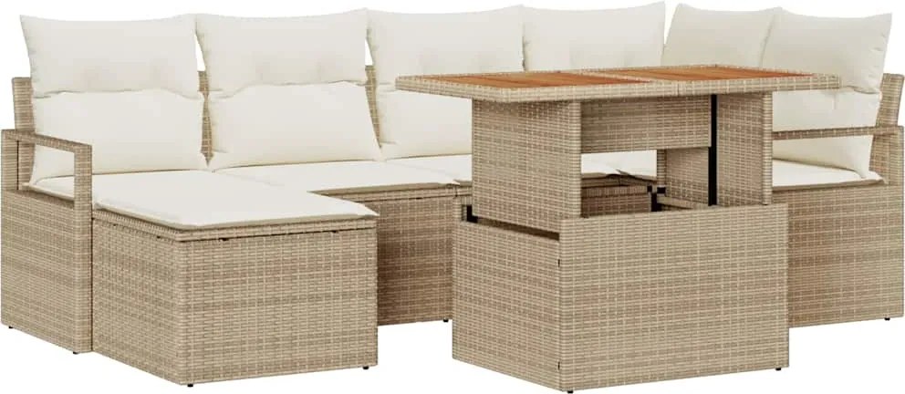 vidaXL Set de canapele pentru grădină 7 pcs Bej Rattan poli