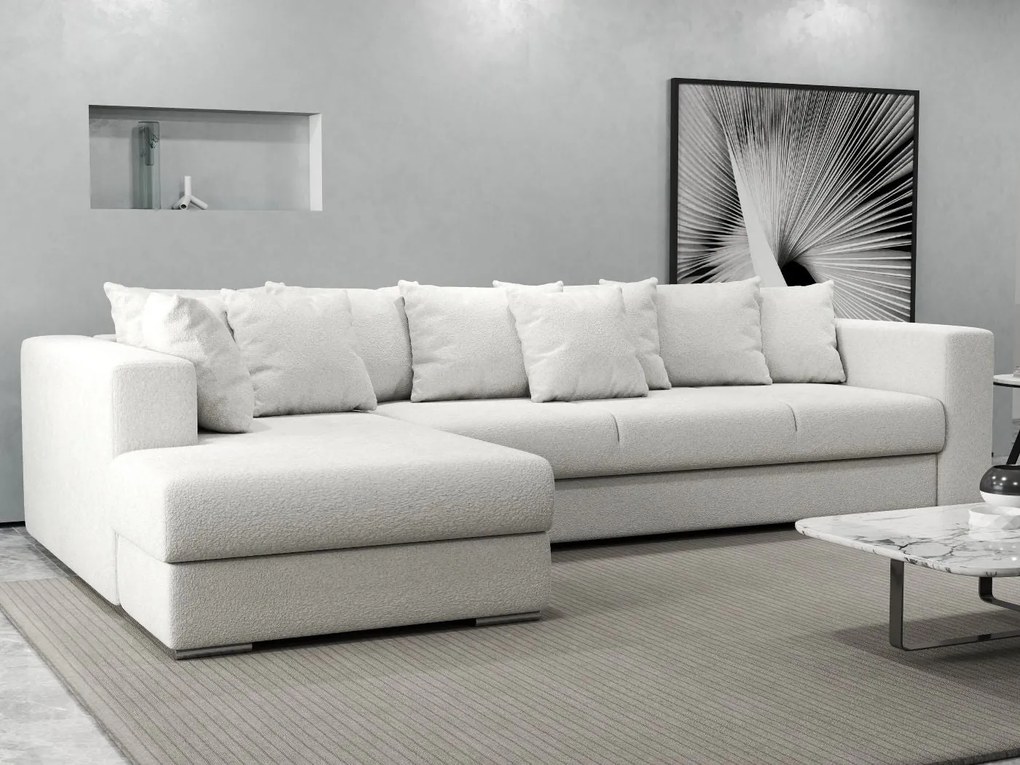 Colțar extensibil dumonde cu ladă de depozitare si sezut confortabil din spuma high-density, Gloria Euphoria Ivory 320x183 cm