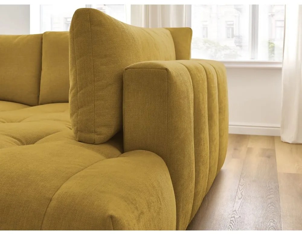 Colțar galben muștar extensibil/cu spațiu de depozitare (cu colț pe partea dreaptă/în formă de ”L”) Fuji – Bobochic Paris