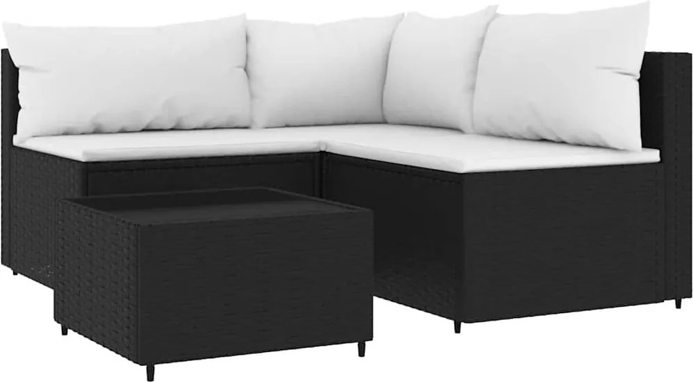 vidaXL Set mobilier relaxare grădină 4 piese cu perne poliratan negru