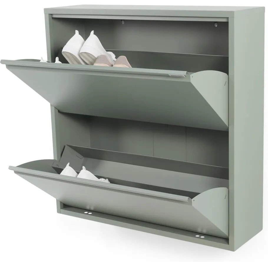 Pantofar verde prăfuit cu deschidere înclinată din metal 75x77,5x22,5 cm Billy – Spinder Design