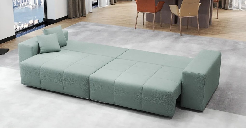 Canapea extensibilă dumonde cu ladă de depozitare si sezut confortabil din spuma high-density, Marbela Enjoy Mint XXL 295x100 cm