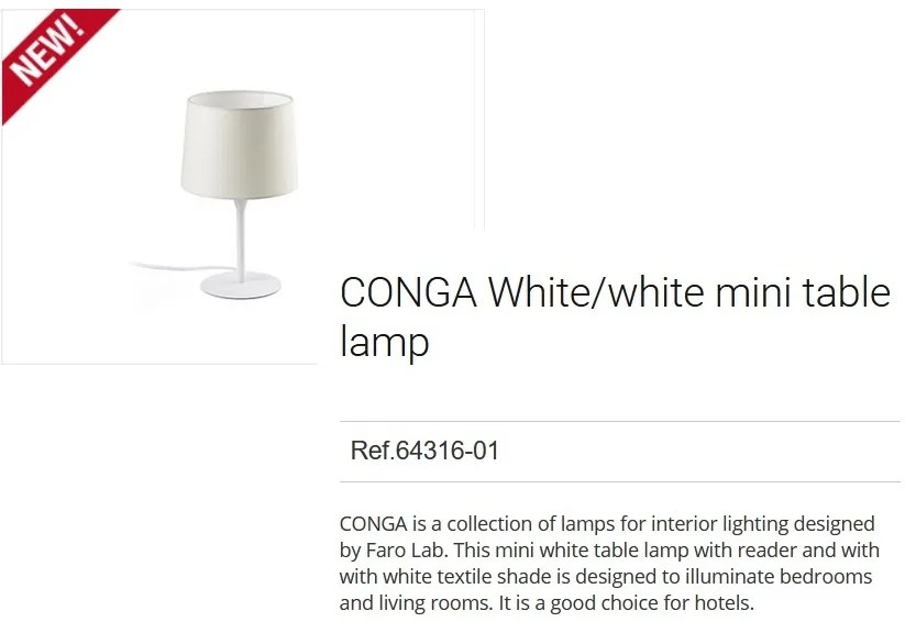 Veioza / Lampa de masa moderna design elegant CONGA mini alba 64316-01