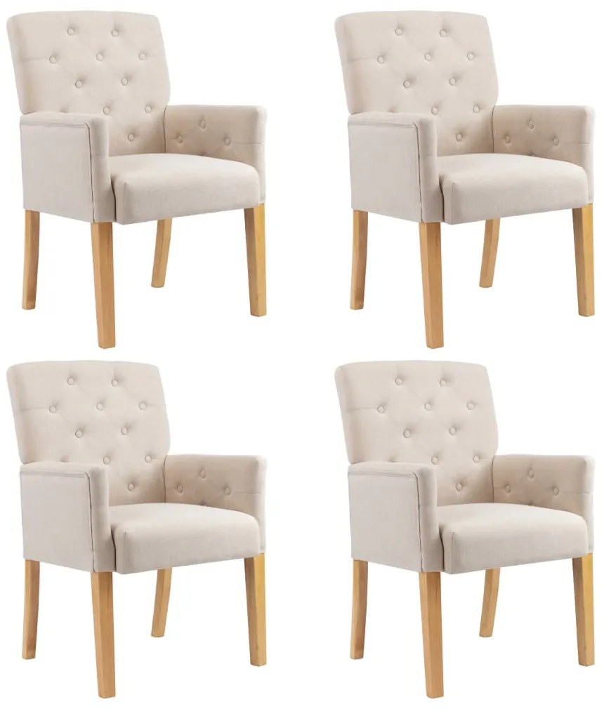 vidaXL Scaune de bucătărie cu brațe, 4 buc., bej, material textil