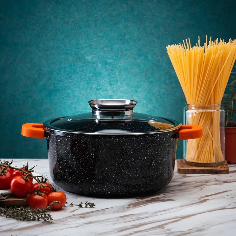 Roaster Oliver Voltz OV54323C24A, 4.4 l, Capac din sticla, Finisaj marmura, Inductie, Gri