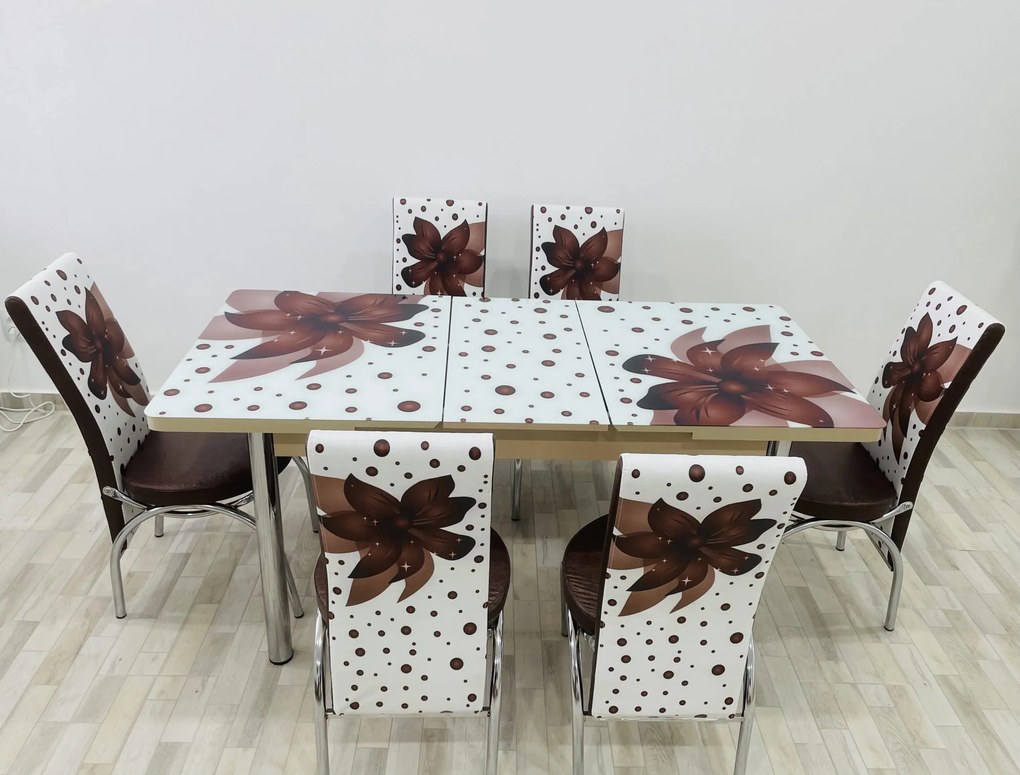Set masa extensibila 130 / 170 x 80 cm cu 6 scaune, model 999