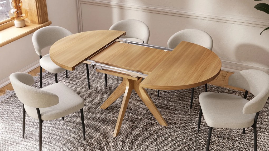 Mazzoni RENZO Stejar Natural - MASĂ ROTUNDĂ DIN LEMN Ø110 EXTENSIBILĂ PÂNĂ LA 180 cm | PENTRU BUCĂTĂRIE SUFRAGERIE LIVING RETRO
