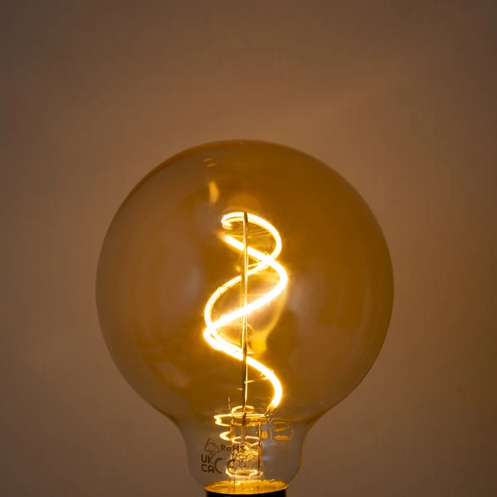 Set de 5 becuri LED E27 dimabile cu filament spiralat G95 aurii 4W 270 lm 2100K