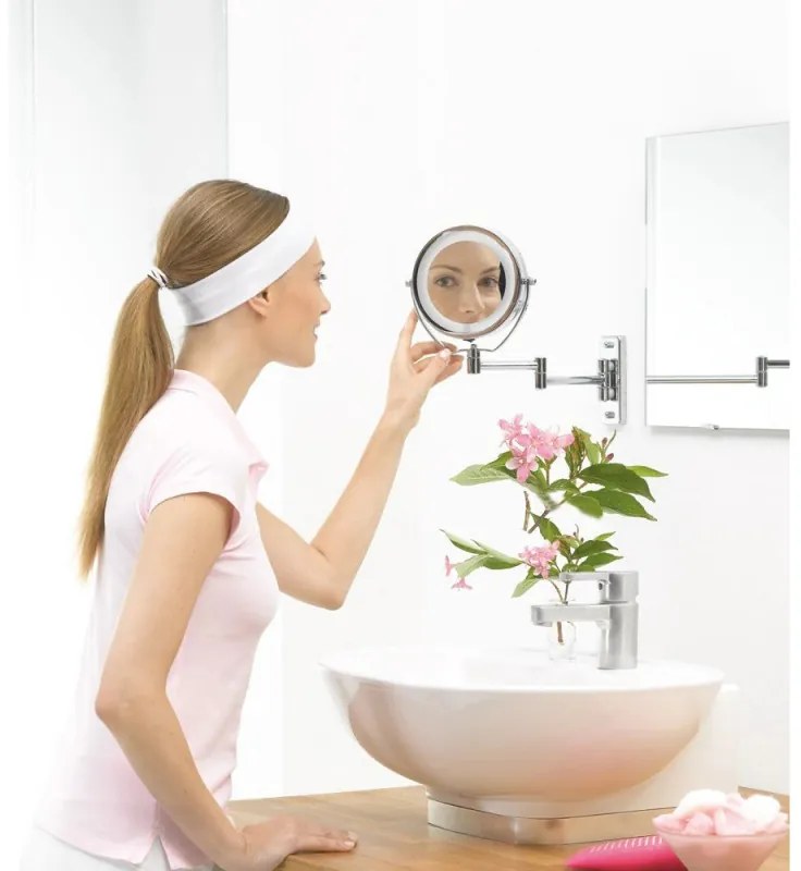 Oglinda cosmetica Beurer BS 59, Diametru 11 cm, 8 LED becuri, Marire de 5 ori, Argintiu