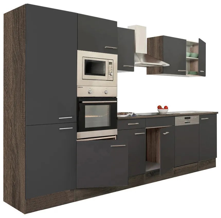 Mobilă de bucătărie Yorki 340, corp stejar Yorki, față antracit satinat, cu dulap cu raft