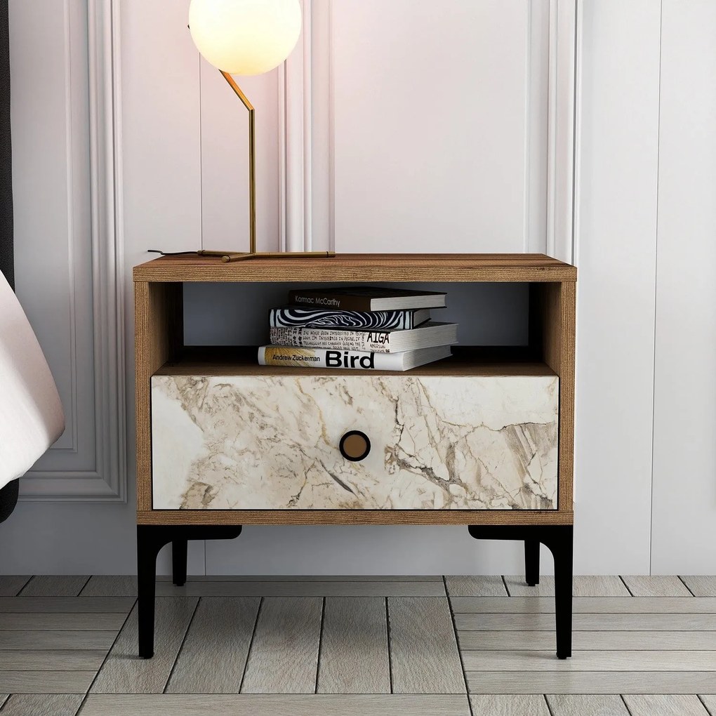 Noptieră Lizbon 531 - Walnut, White