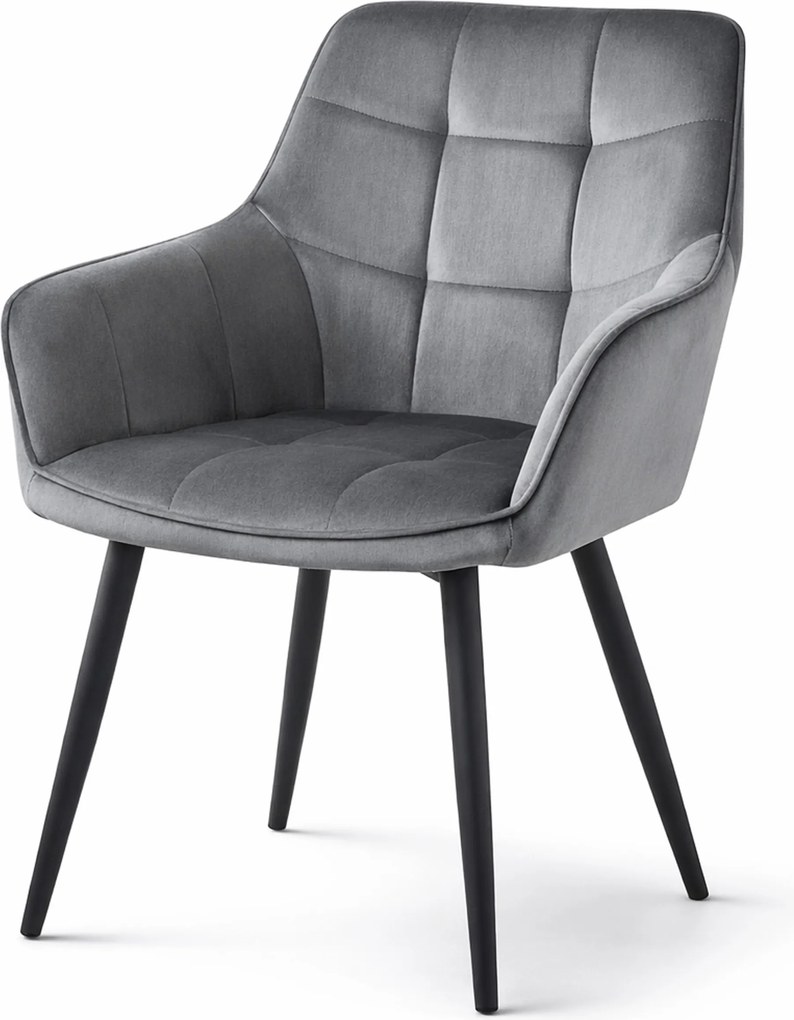 Fotoliu de sufragerie VARSI VELVET cu picioare negre, gri
