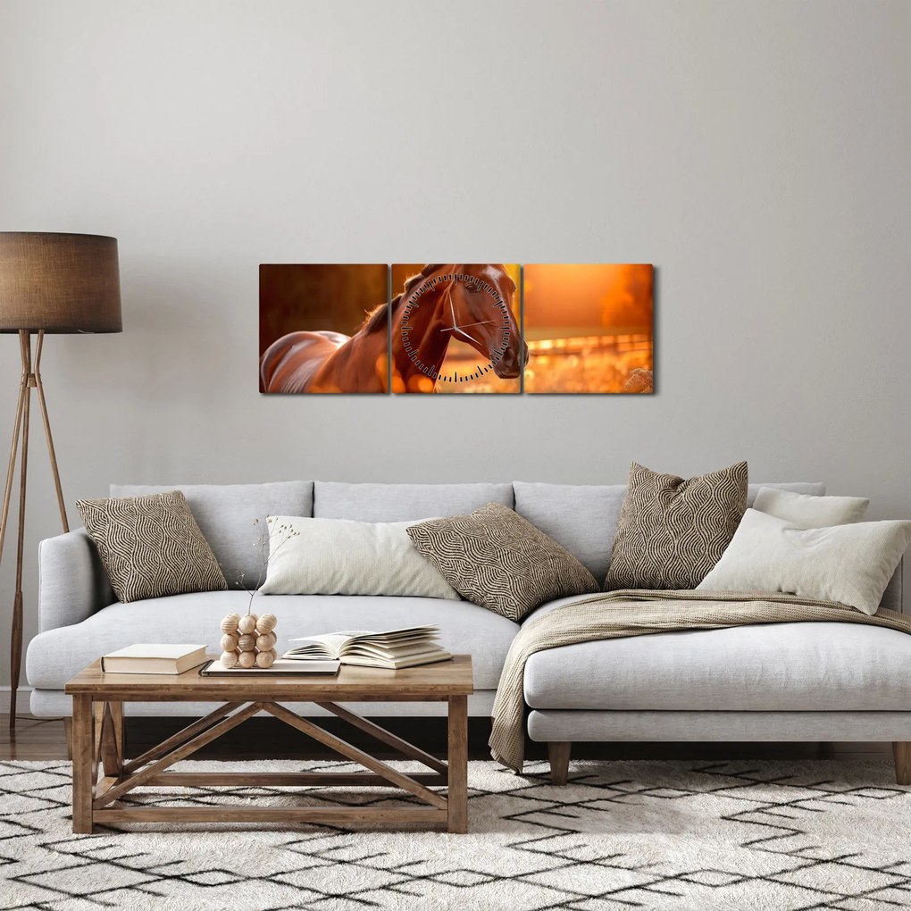 Tablou - Cal în apus de soare (cu ceas) (90x30 cm)