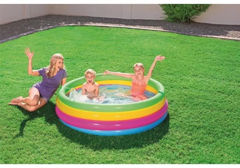 Piscina gonflabila pentru copii, rotunda, curcubeu, 157x46 cm, bestway rainbow