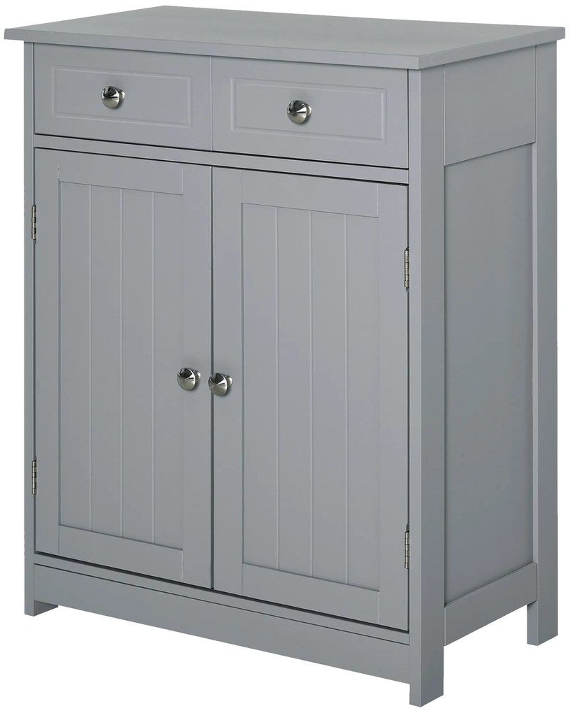 kleankin Mobilier de baie pe picioare, dulap de baie 2 uși 2 sertare 60 x 30 x 75 cm gri | Aosom Romania