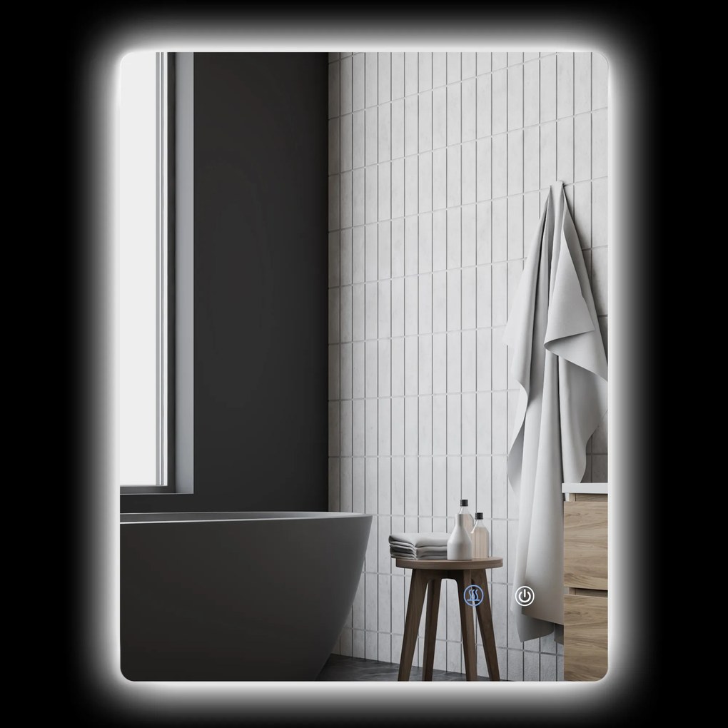 kleankin Oglindă dreptunghiulară de perete LED pentru baie 80 x 60 cm luminozitate reglabilă alb transparent | Aosom Romania