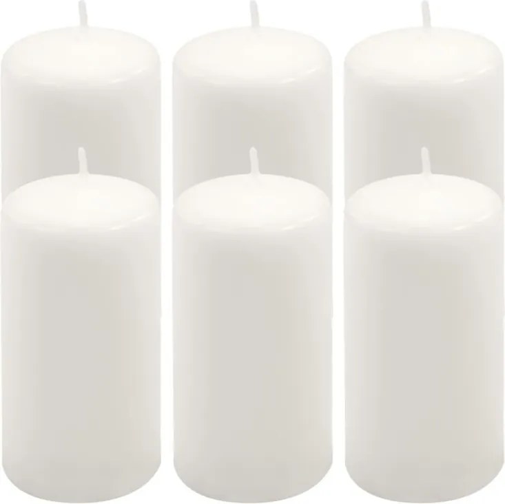 Set de lumânări pilon, 11,5 cm, Ø 6 cm, alb, 6 buc.