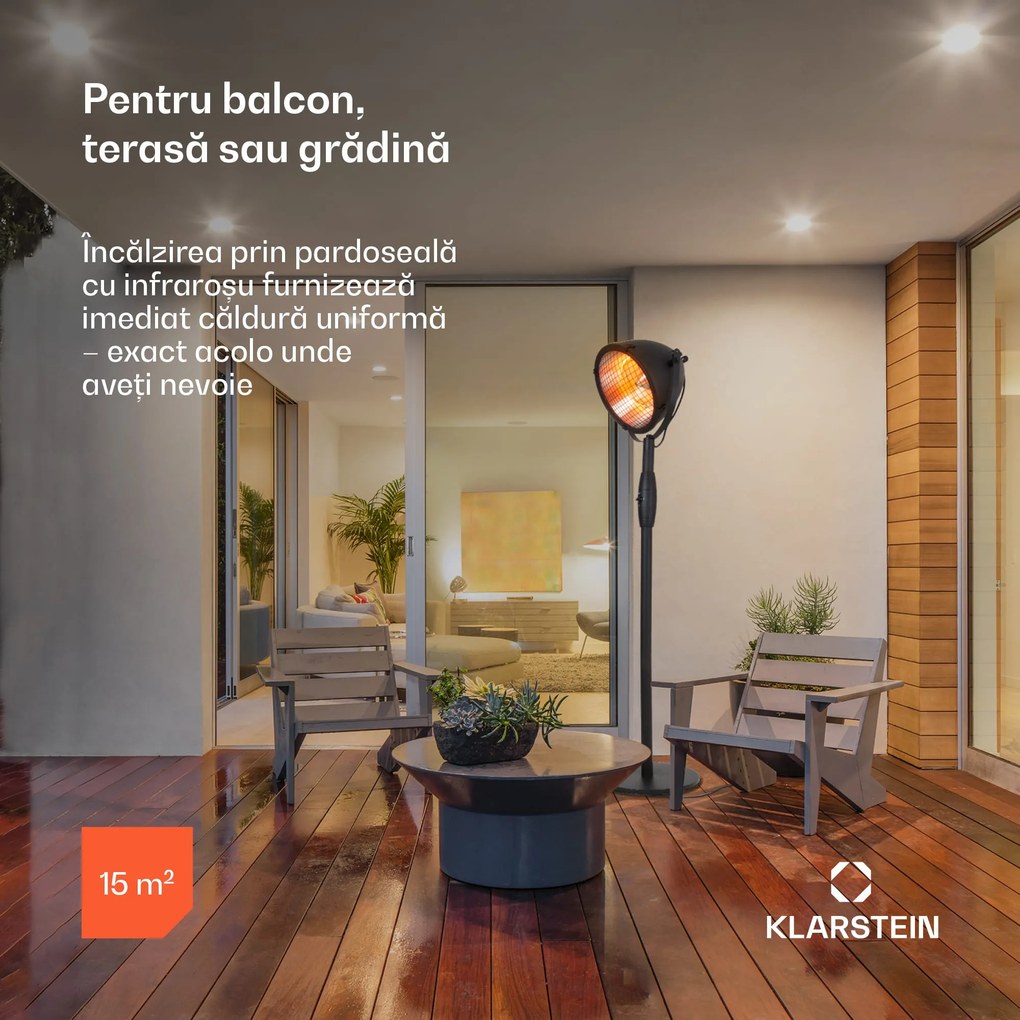 Blumfeldt Heatspot, încălzitor de terasă, 900/1200/2100 W, IR ComfortHeat, negru