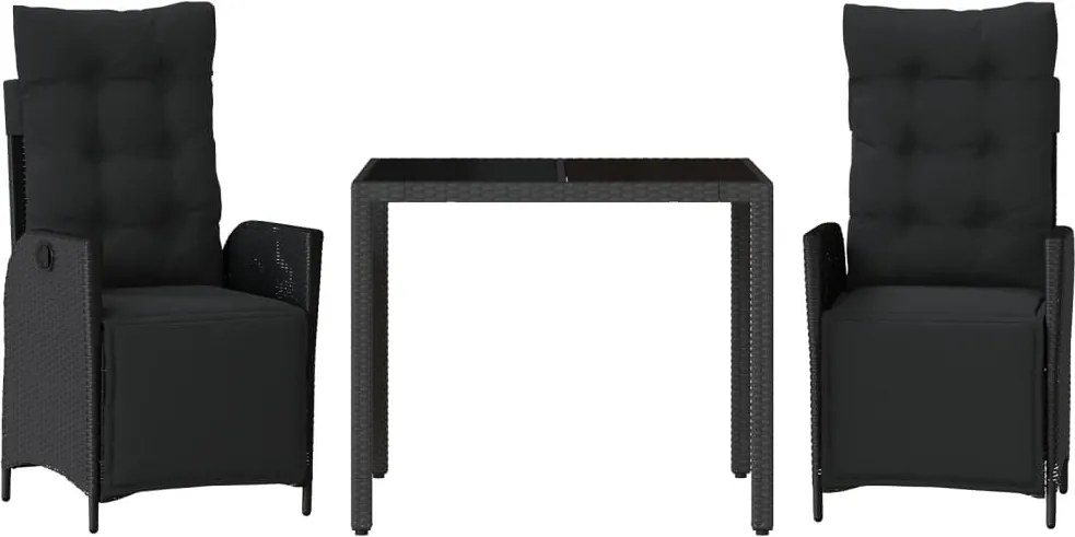 vidaXL Set mobilier de grădină cu perne, 3 piese, negru, poliratan