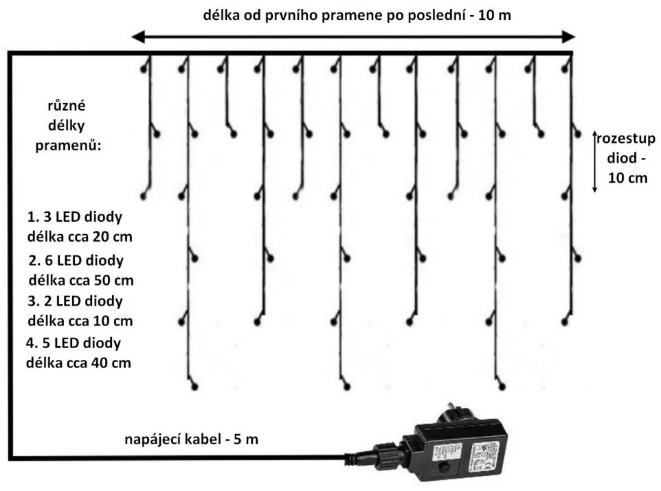 Instalație de Crăciun,tip ploaie - 10 m, 400 LED, alb rece