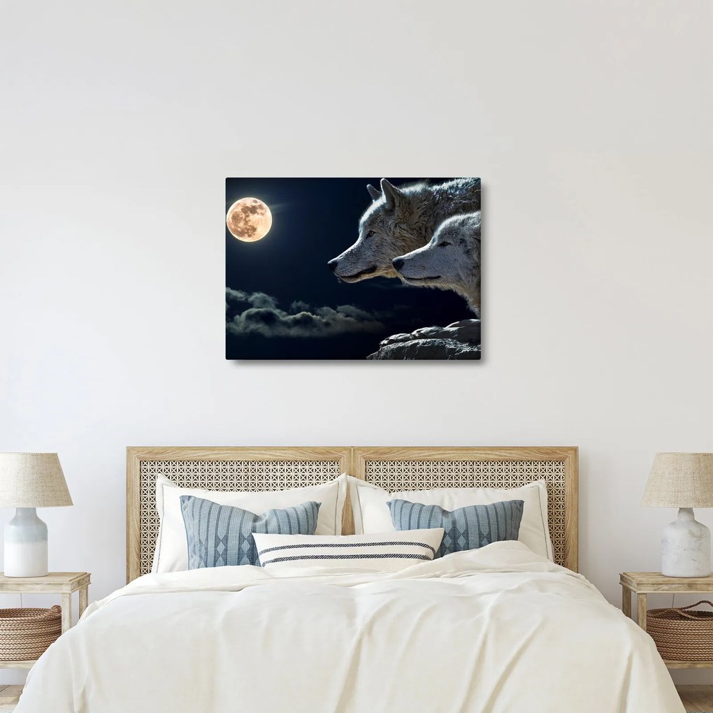 Tablou cu lupi în lună (70x50 cm)