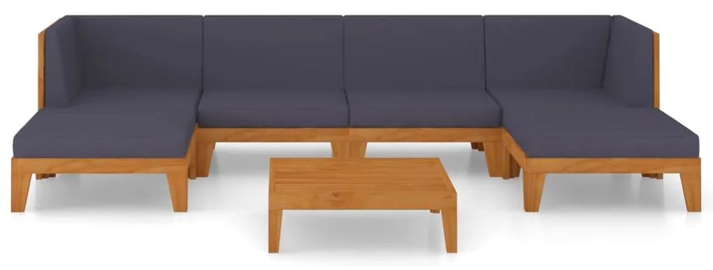 Set mobilier gradina cu perne, 7 piese, lemn masiv acacia Morke gra, 2x colt + 2x mijloc + 2x suport pentru picioare +  masa, 1